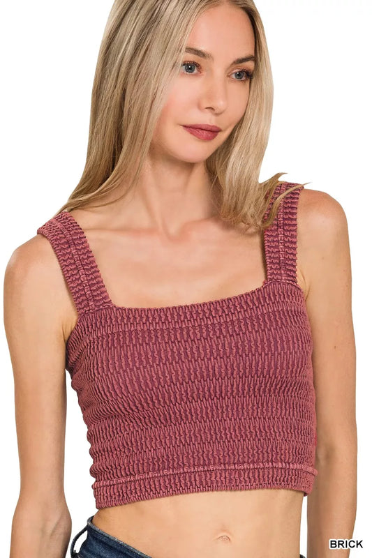 Zenana Seamless Winkle Stone Washed Bra Top