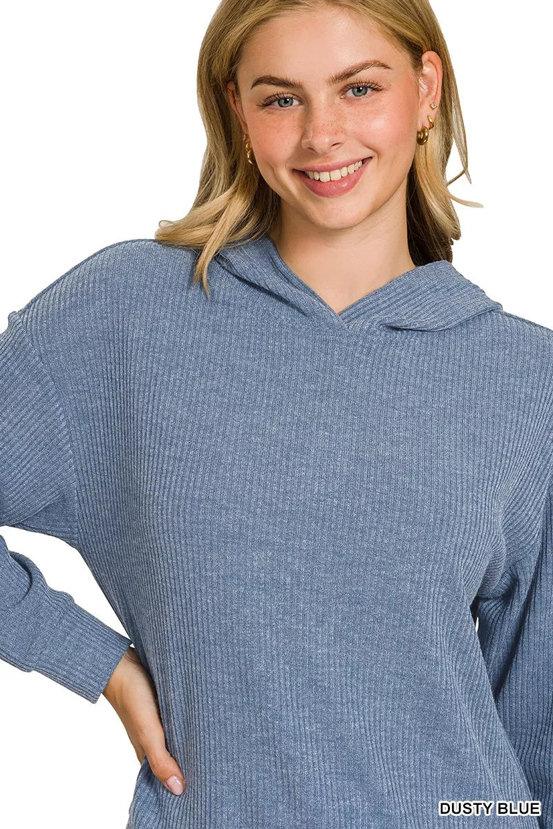 Zenana Ribbed Long Sleeve Hoodie
