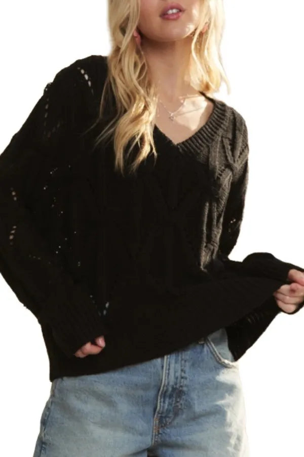 ADORA Loose Fit V Neck Knit Top