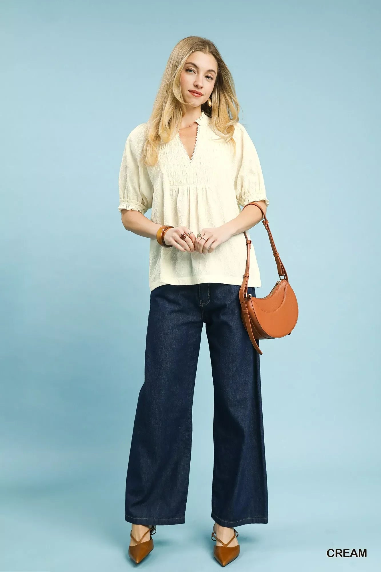 Umgee Textured Smocked Peasant Top