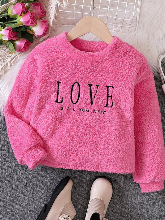 Children's Love Round Neck Fuzzy Sweatshirt