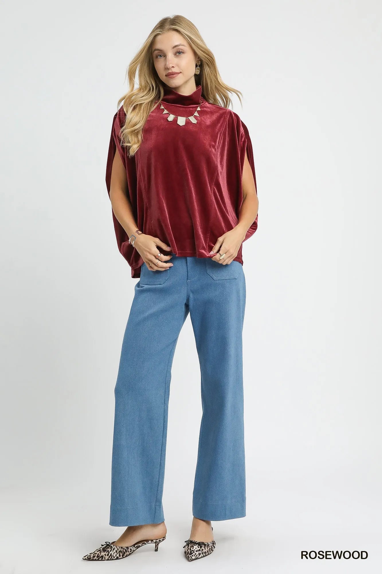 Umgee Velvet Mock Neck Sleeveless Blouse