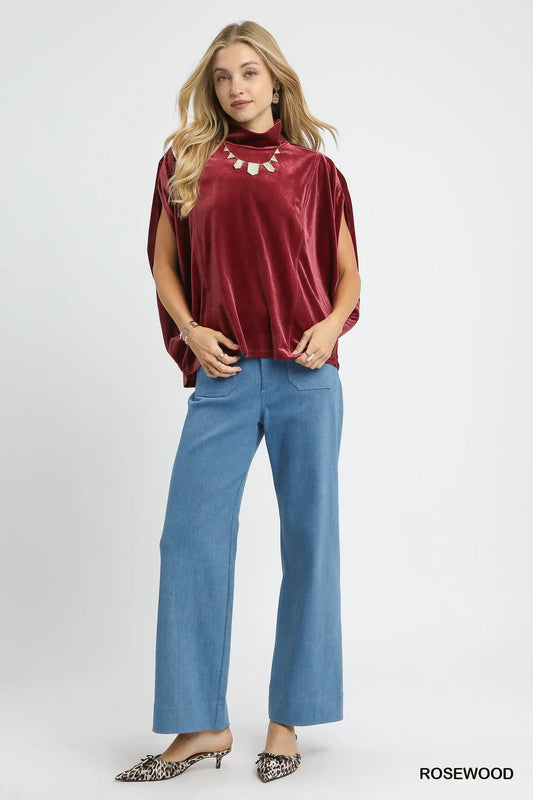Umgee Velvet Mock Neck Sleeveless Blouse