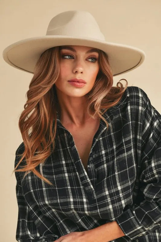 Aemi + Co Side Slit High-Low Plaid Long Sleeve Polo Shirt