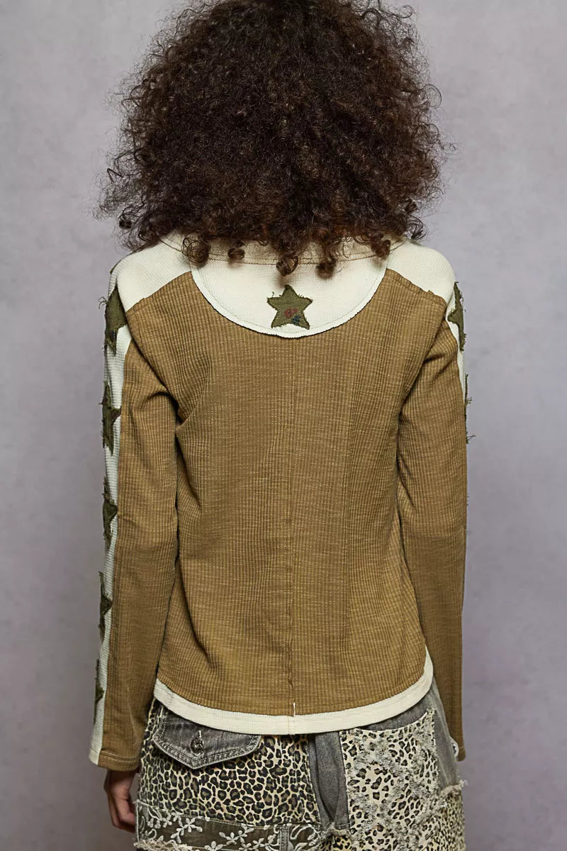POL Round Neck Long Sleever T-Shirt with Star Patch