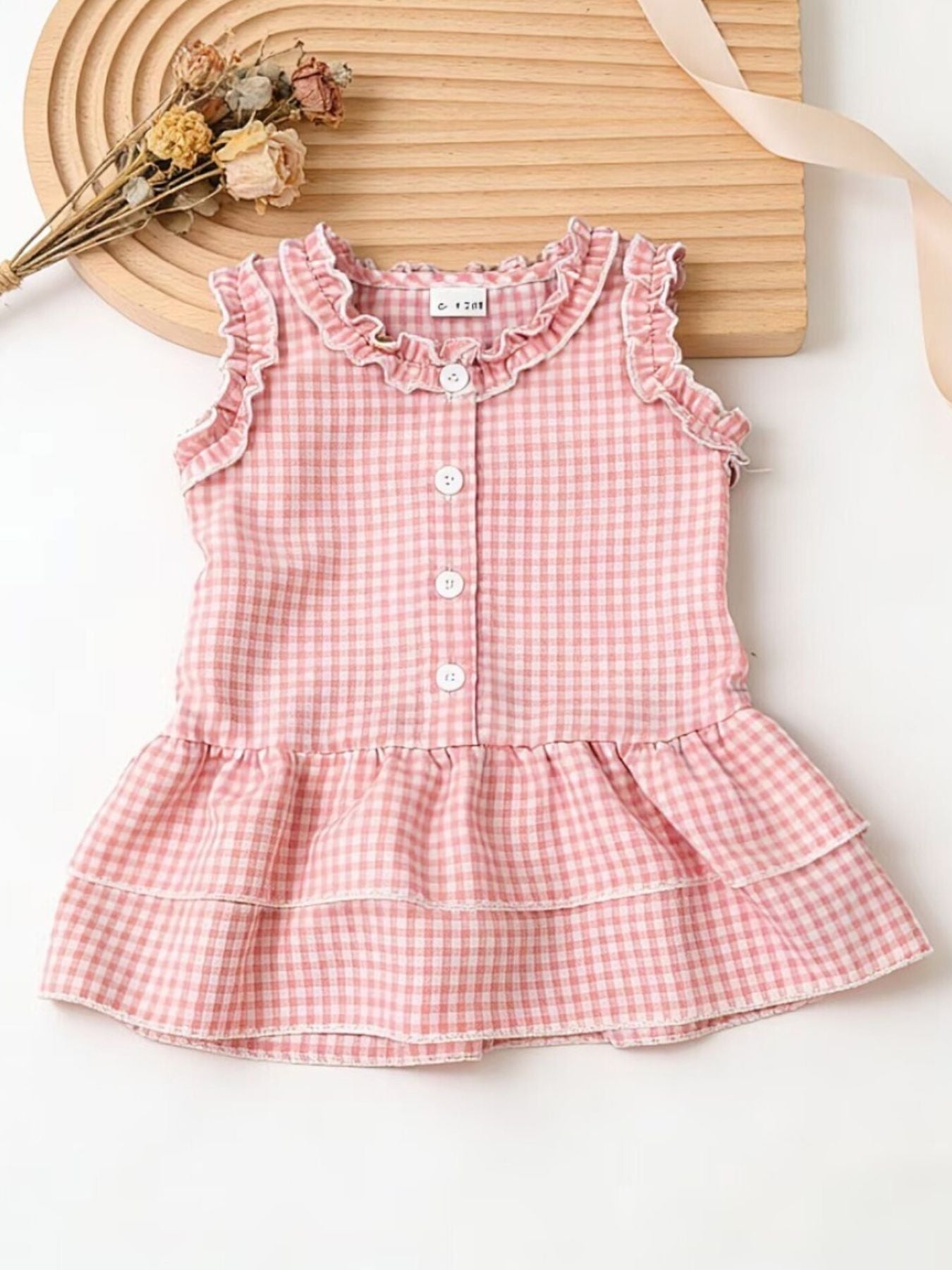 Children's Ruffled Gingham Sleeveless Dress