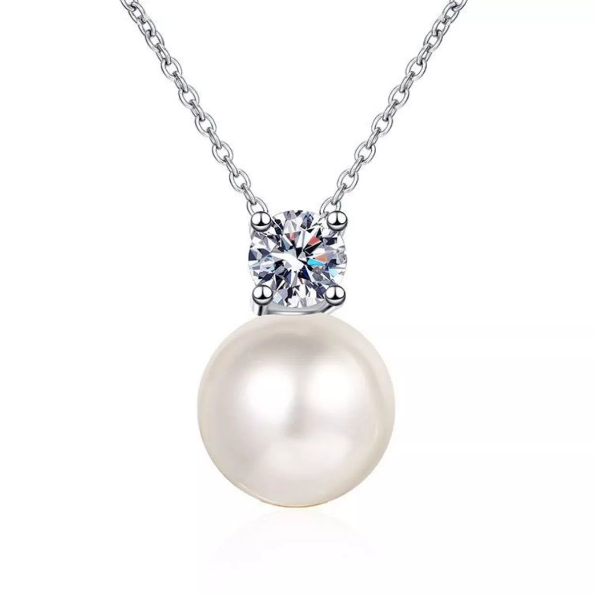925 Sterling Silver Moissanite Pearl Necklace