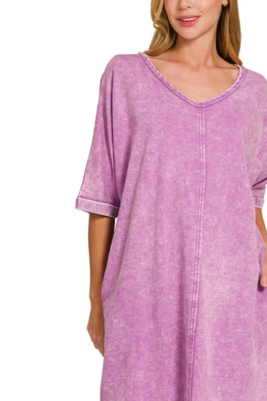 Zenana Acid-washed French Terry Tee Shirts Dress
