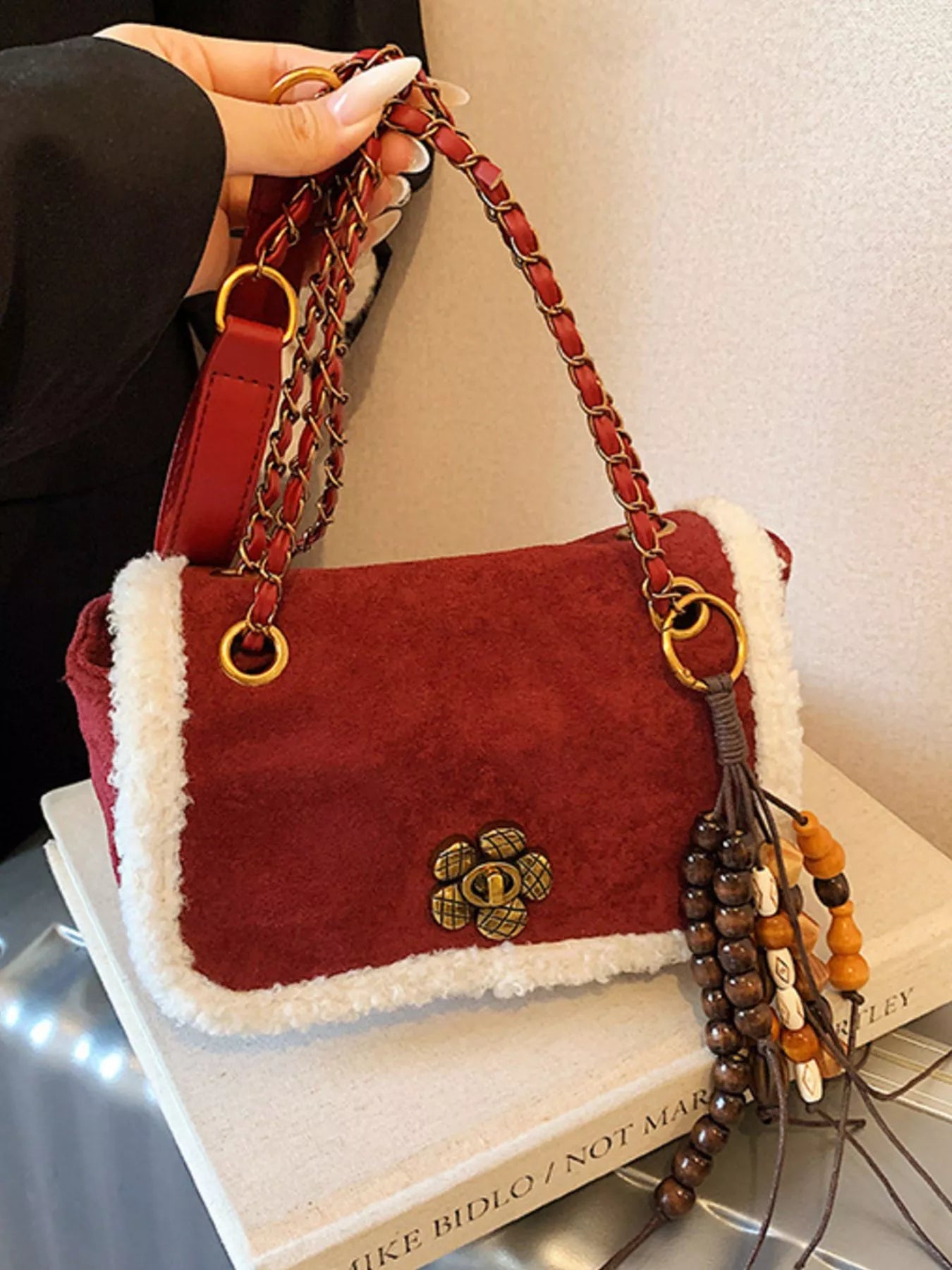 Fluffy Trim Shoulder Bag