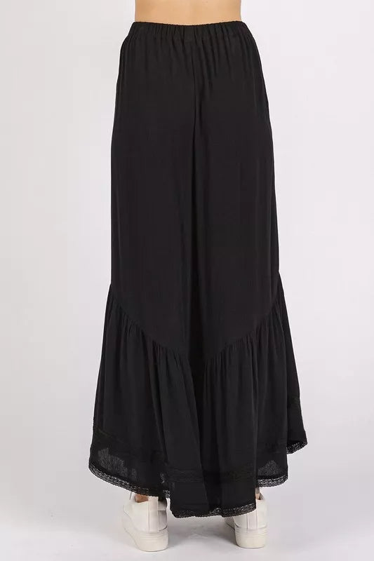 Mittoshop Lace Ruffle Asymmetric Hem Wide Leg Pants