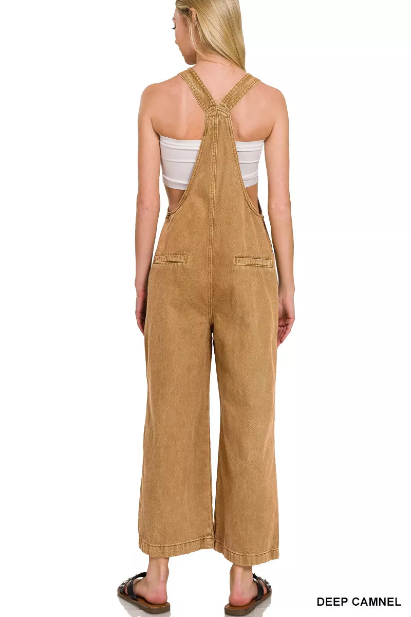 Zenana Washed Knot Strap Pockets Jumpsuit