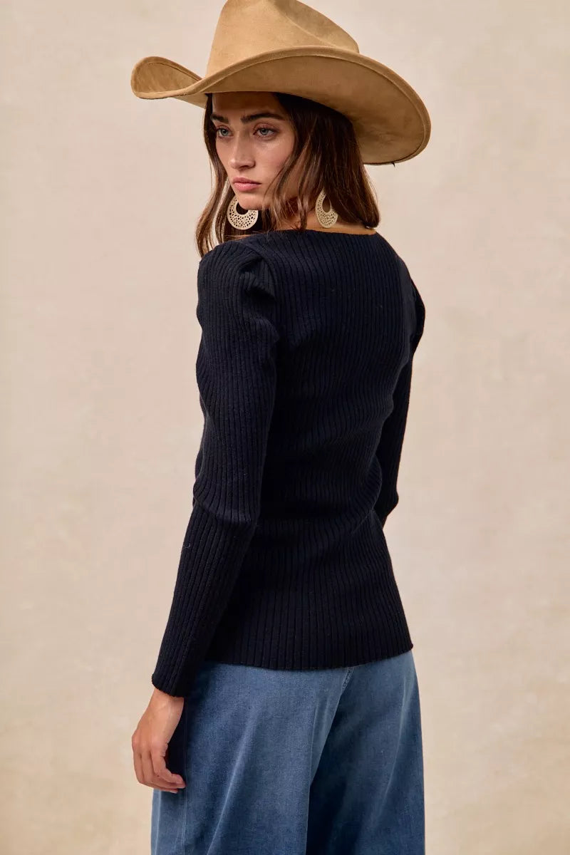 BiBi Ribbed Contrast Front Tied Top with Shrried