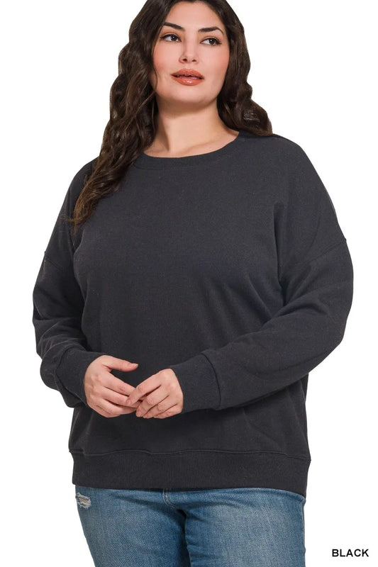 Zenana Full Size Fleece Drop Shoulder Sweatshirt Plus Size