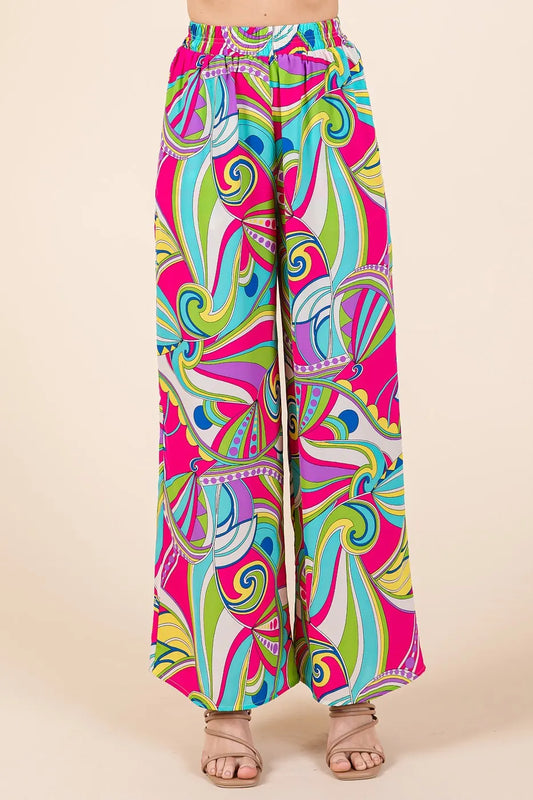 Mittoshop Abstract Print Elastic Waist Wide Leg Pants