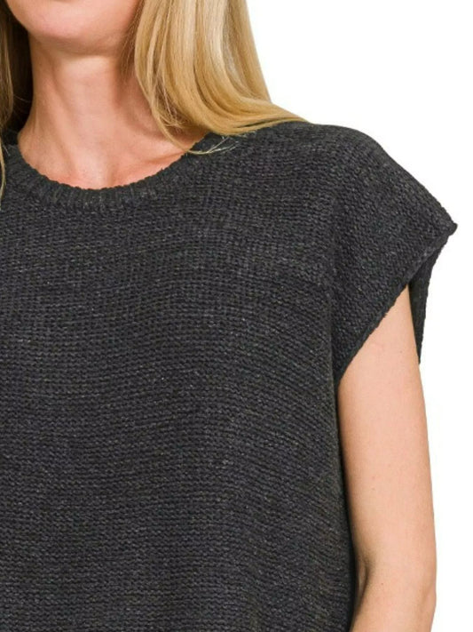 Zenana Oversized Crew Neck Sweater Vest