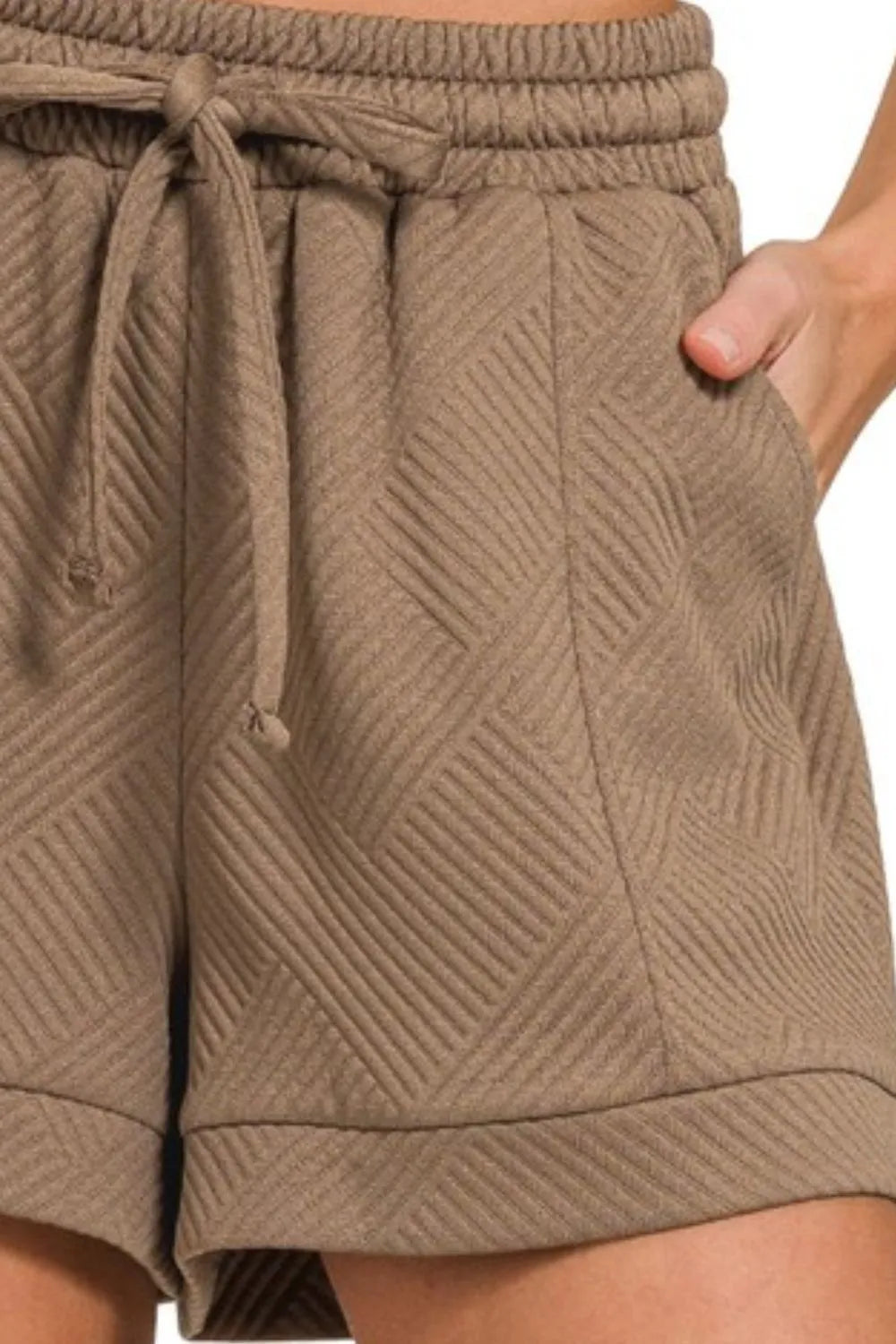 Zenana Textured Knit Jacquard Drawstring Shorts