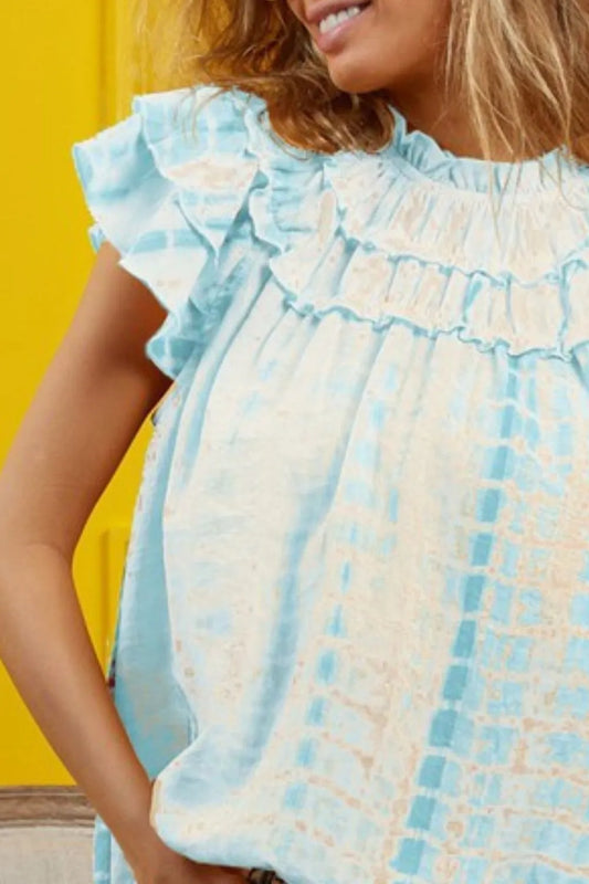 BiBi Tiered Ruffle Neck Tie Dye Top