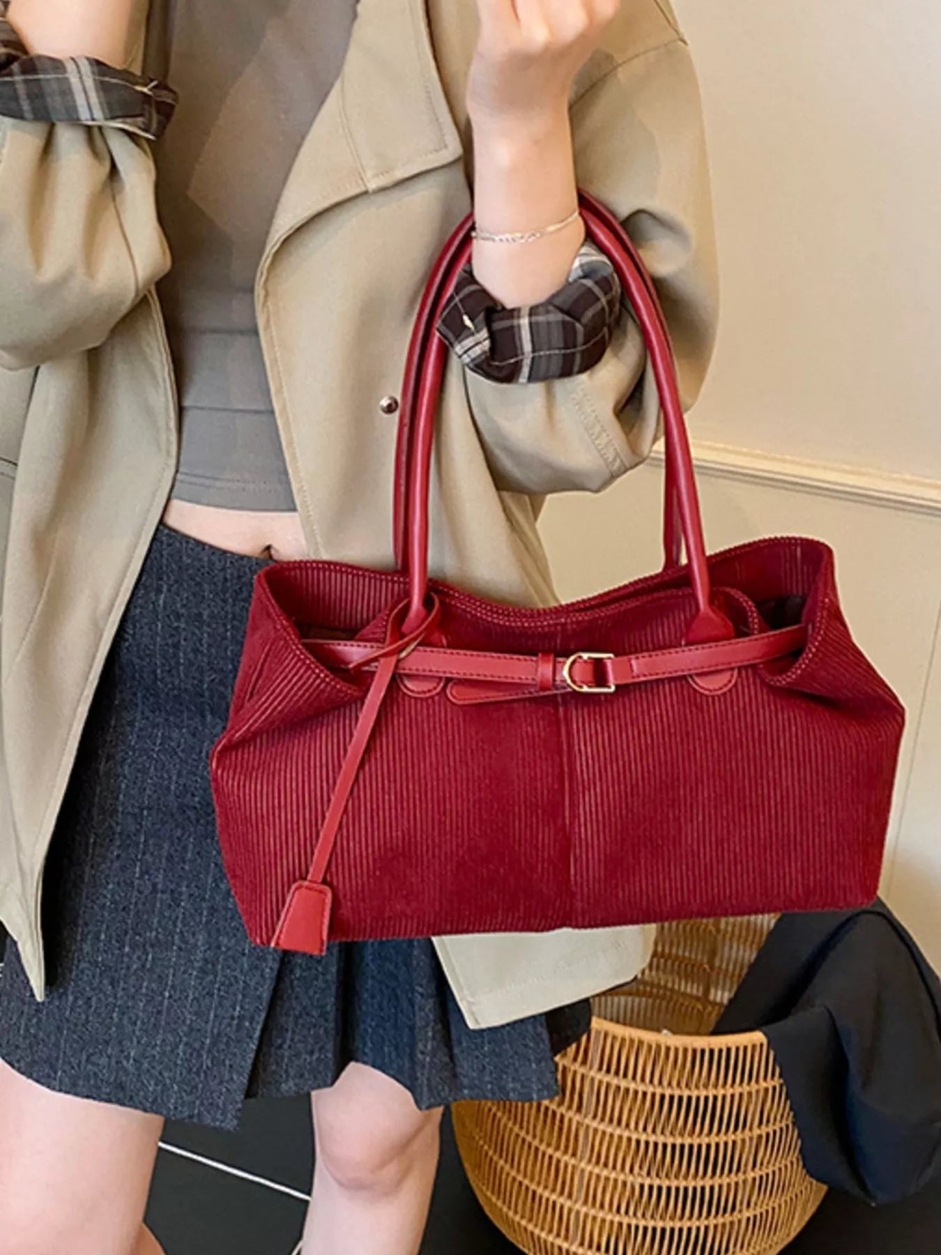 Buckle Decor Shoulder Bag