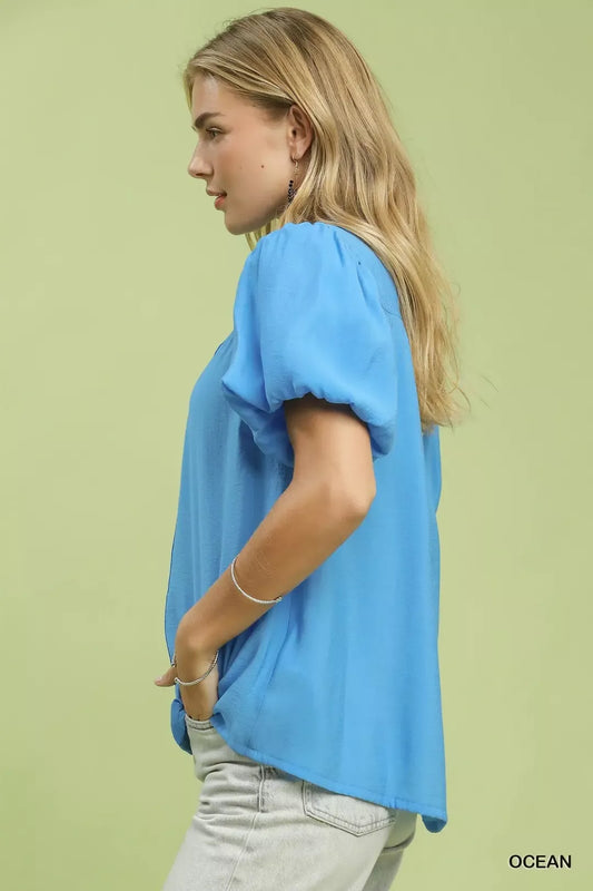 Umgee Button-Down Puff Sleeve Shirt