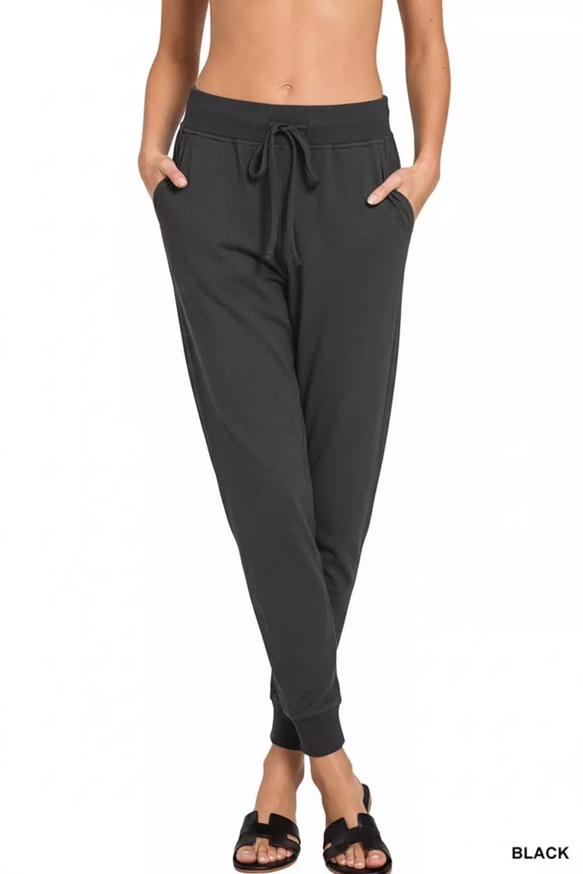 Zenana Drawstring Cotton Joggers with Pockets
