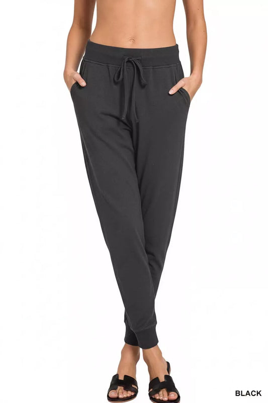Zenana Drawstring Cotton Joggers with Pockets
