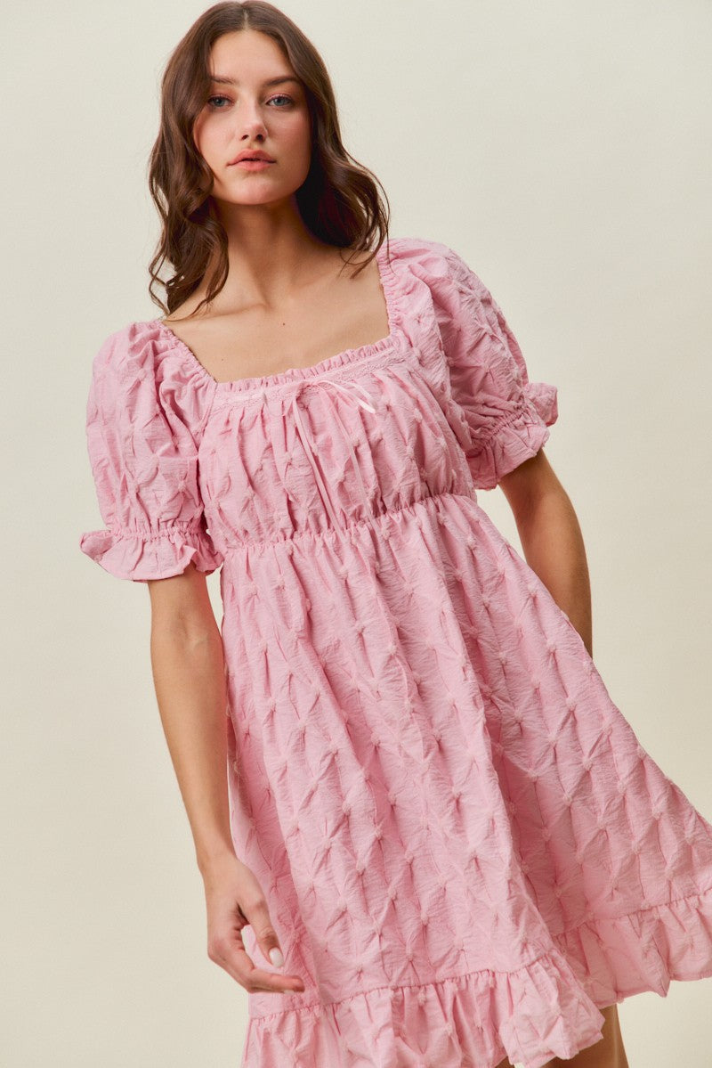 SO ME Texture Woven Ruching On Bust Mini Dress