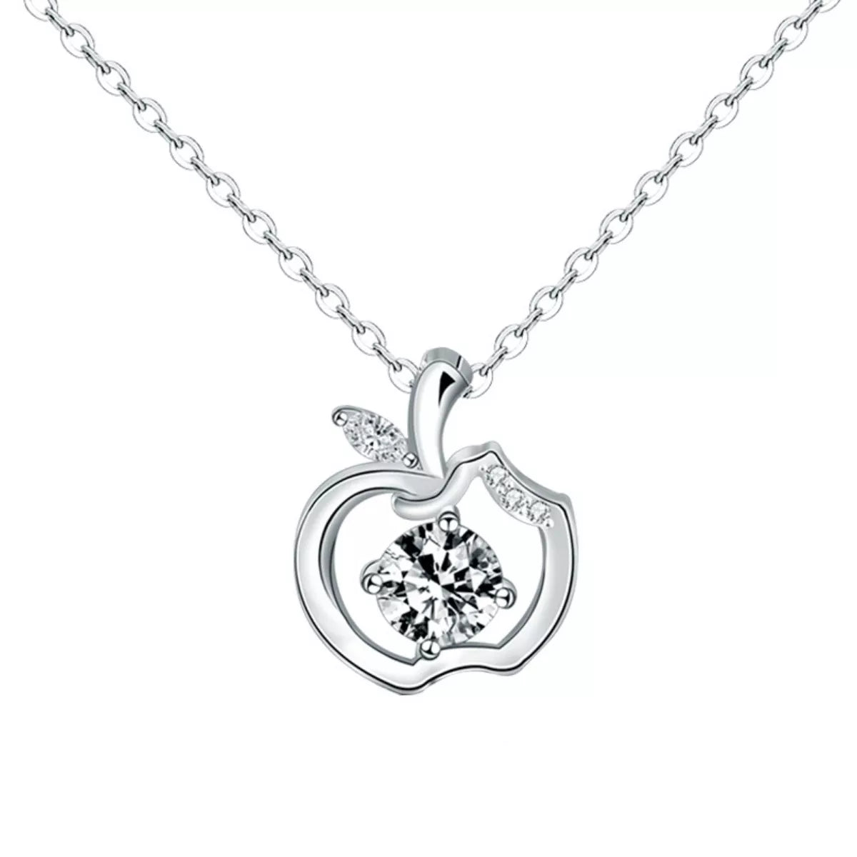 Moissanite 925 Sterling Silver Apple Pendant Necklace