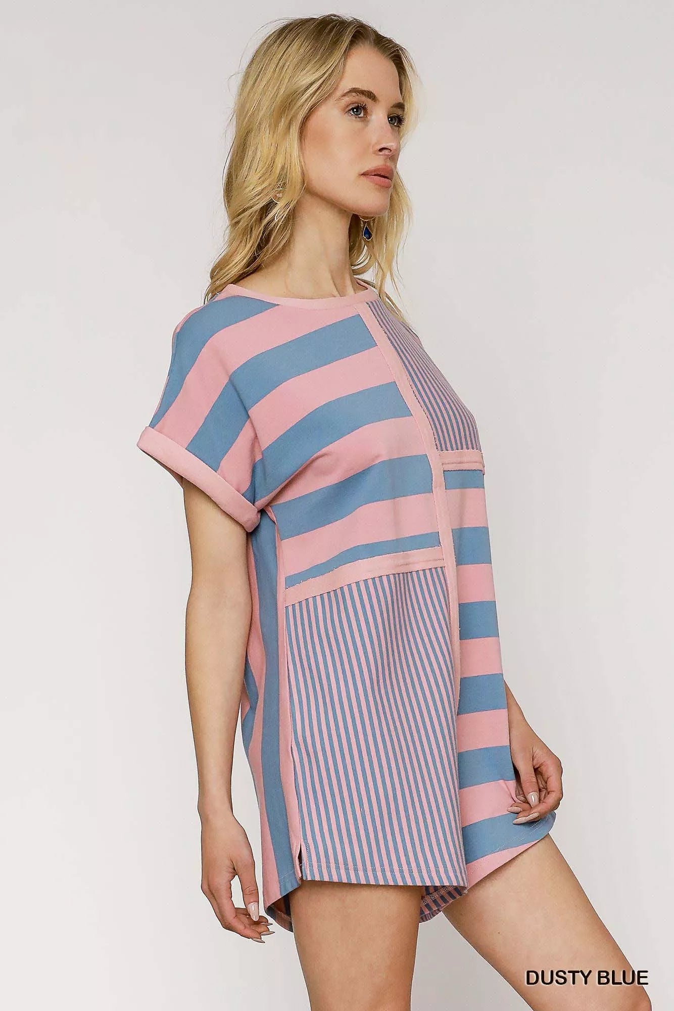 Umgee Mixed Striped Short Sleeve Romper