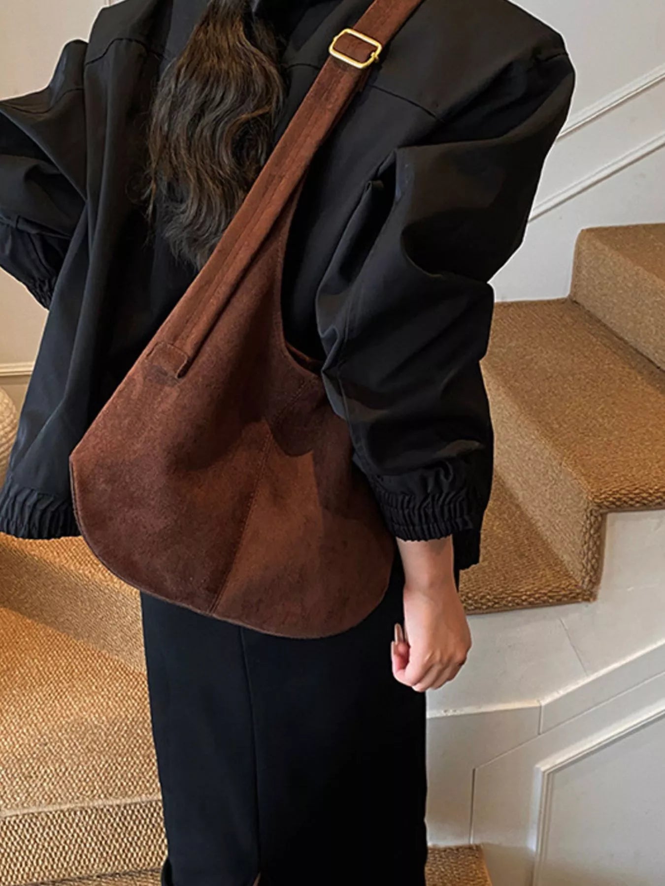 Suede Hobo Shoulder Bag