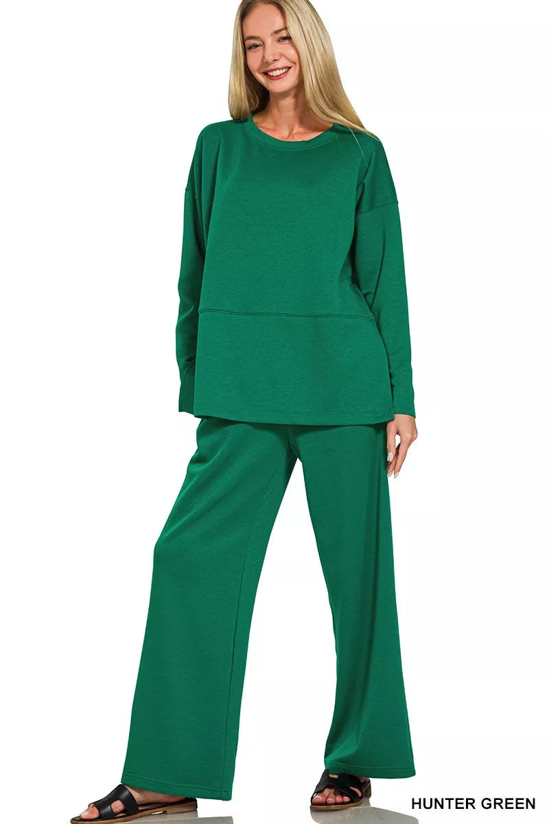 Zenana Scuba Side Slit Top and Pants Set