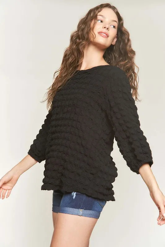 ADORA Bubble Texture Round Neck Blouse