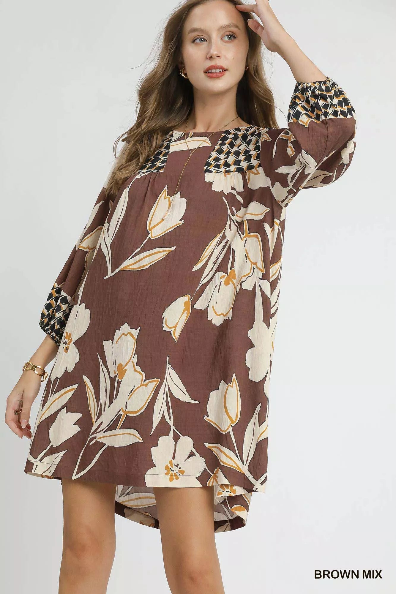 Umgee Floral High-Low Babydoll Dress