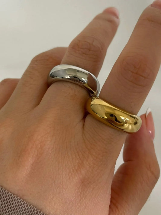 2-Piece 18K Gold-Plated Stainless Dome Band Rings