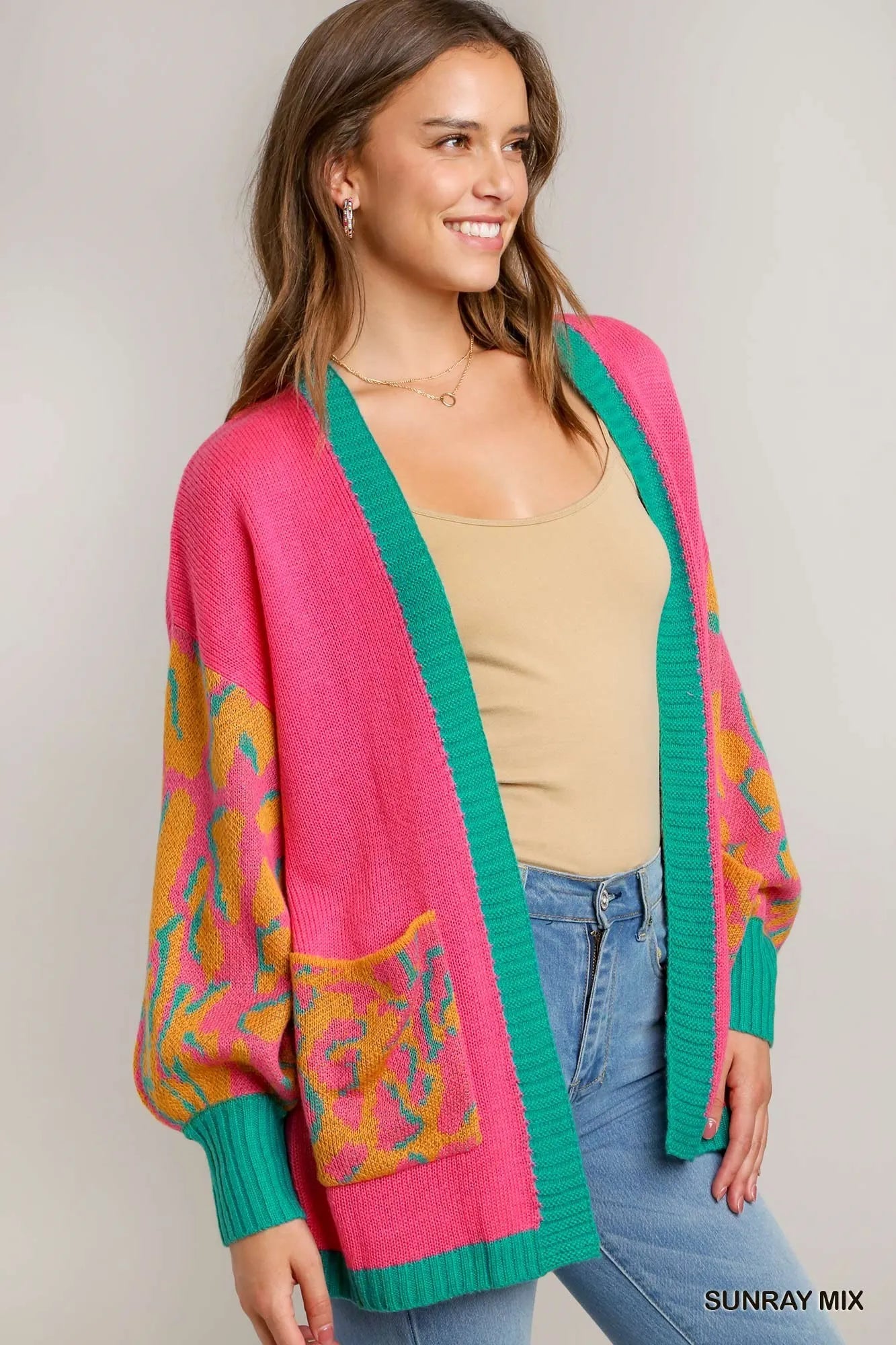 Umgee Animal Print Open Front Sweater Cardigan