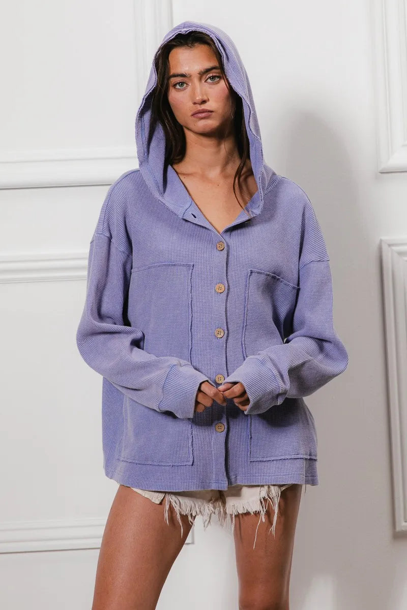 BiBi Washed Waffle Thermal Hooded Jacket