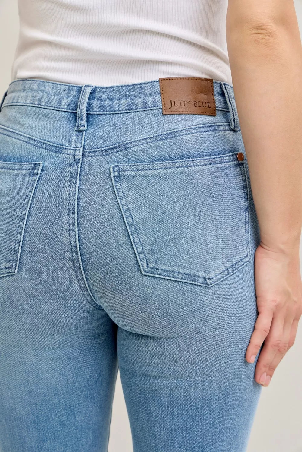 Judy Blue Full Size Mid Rise Bootcut Jeans with Contrast Wash & Front Patch Pockets Plus Size