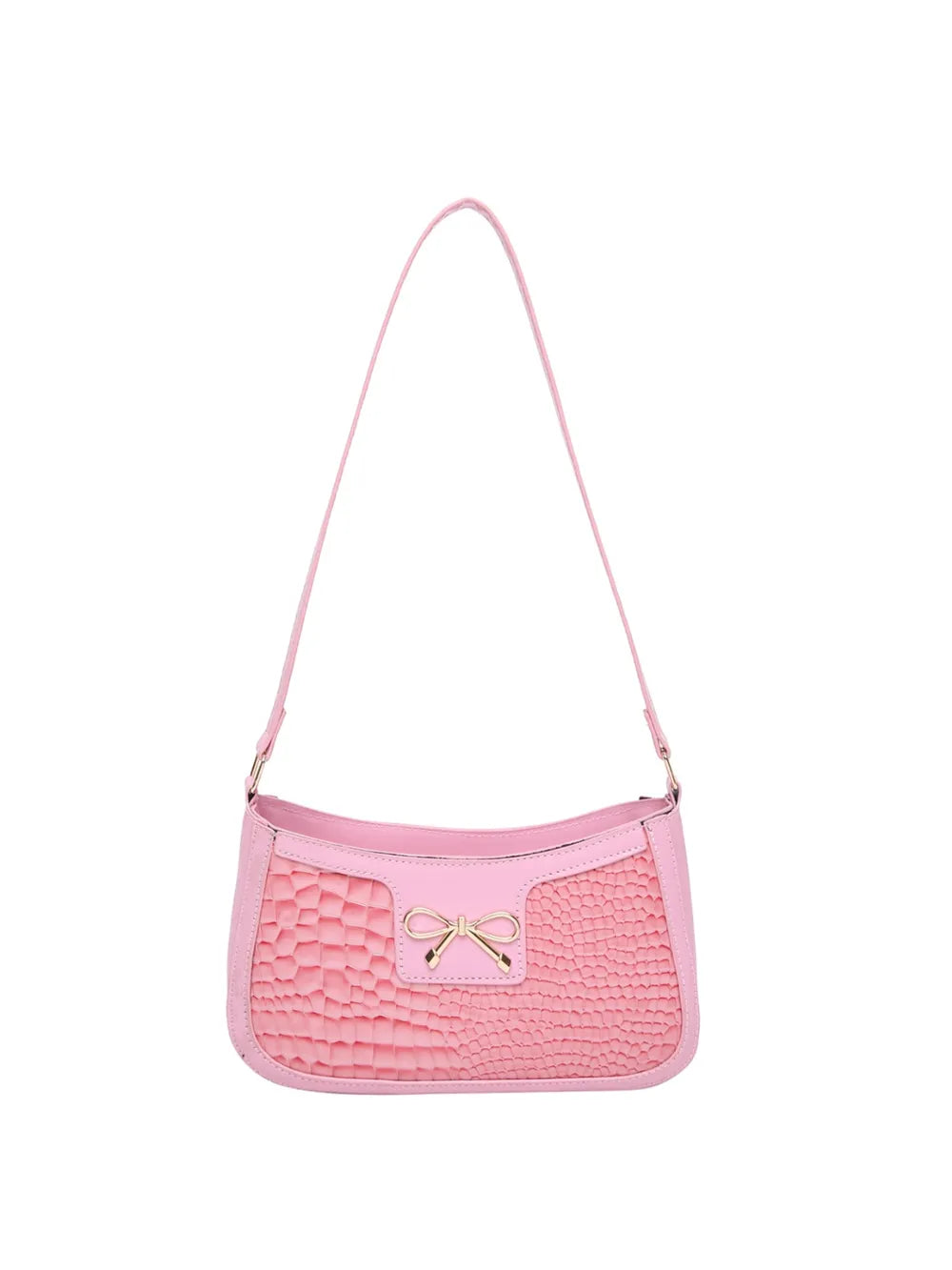 Crocodile Pattern Shoulder Bag with Bow Detail