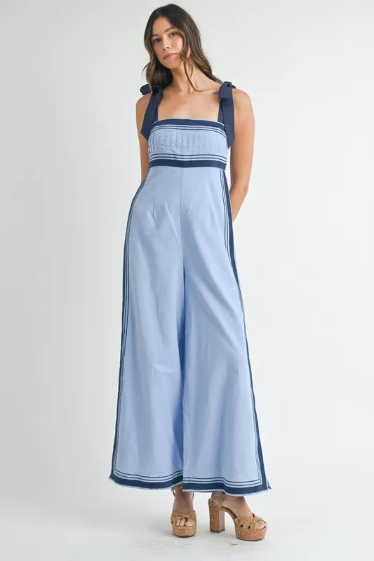MABLE Linen Mix Chevron Sail Shoulder Strap Jumpsuit