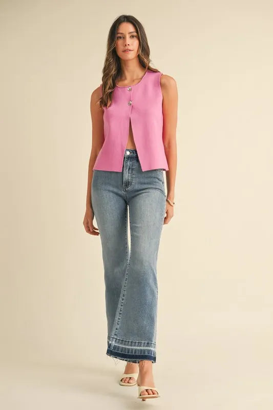 Annie Wear Metal Button Detail Crop Sweater Vest