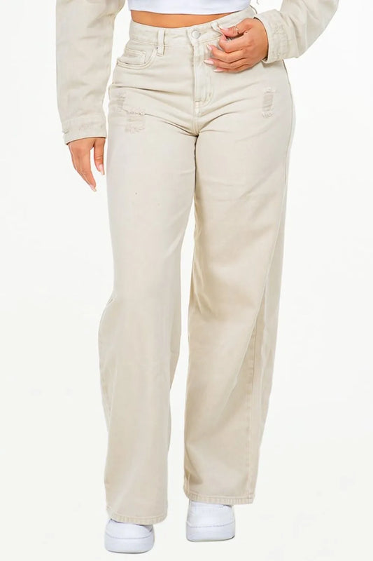 American Bazi High Waist Distressed Wide Leg Jeans