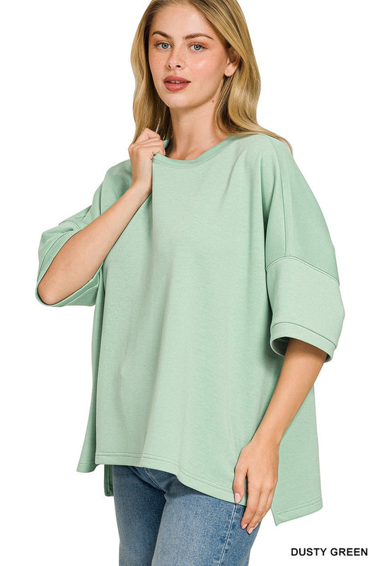Zenana Full Size Scuba Round Neck Top With Side Slits Plus Size