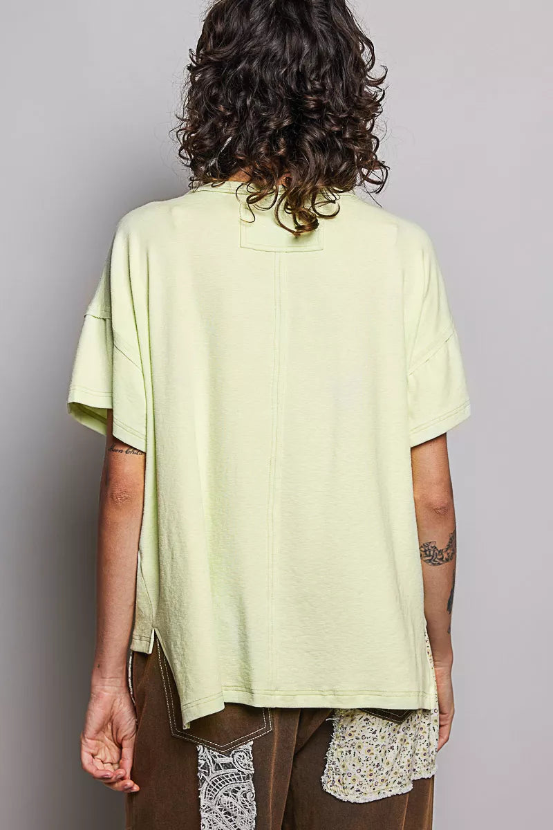 POL Round Neck Short Sleeve T-Shirt with High Low Hem