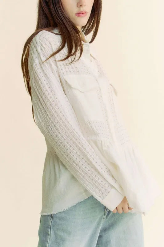 Davi & Dani Garment Washed Jacquard Button Front Shirt