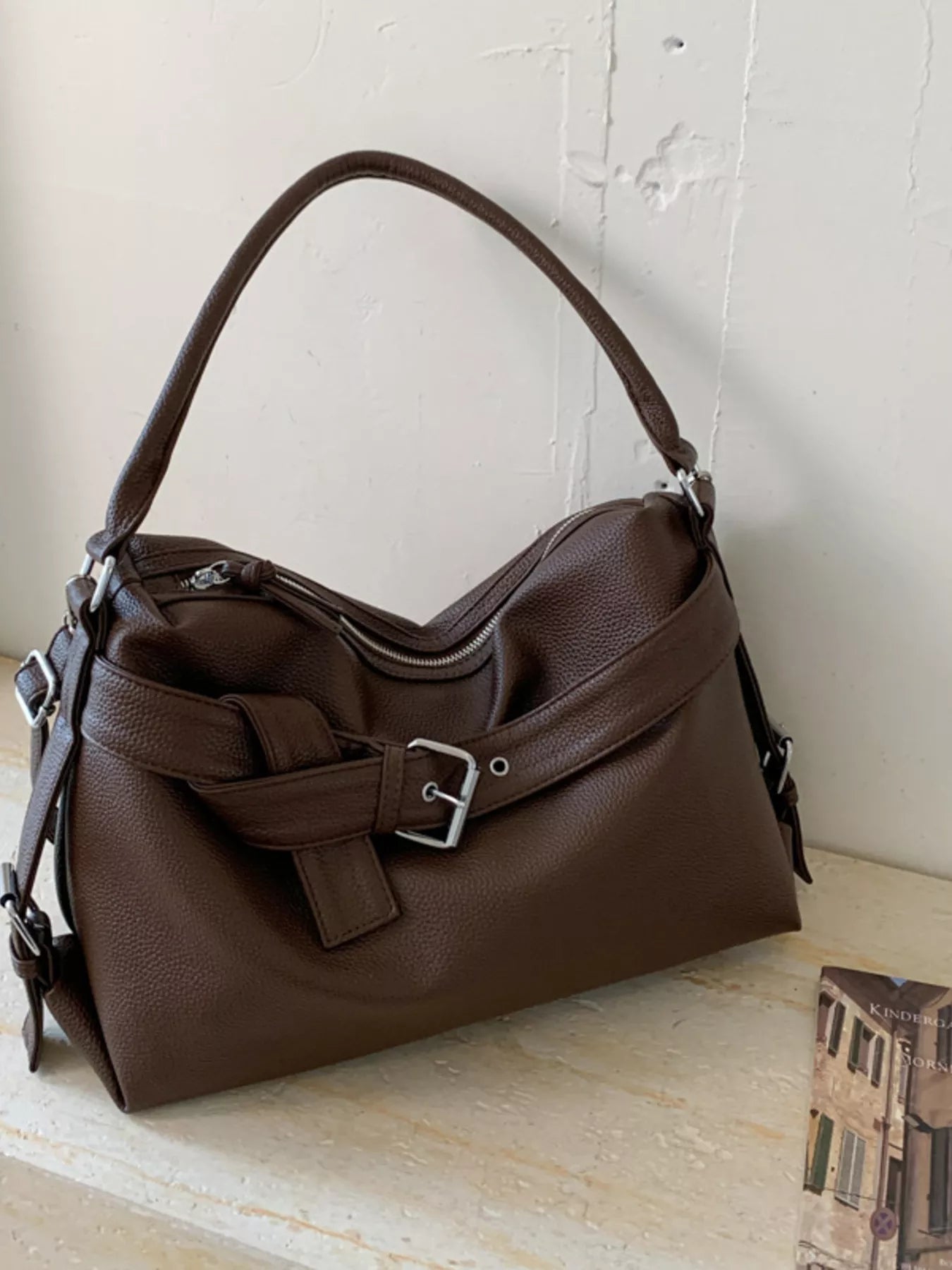 Decor Buckle Leather Shoulder Bag