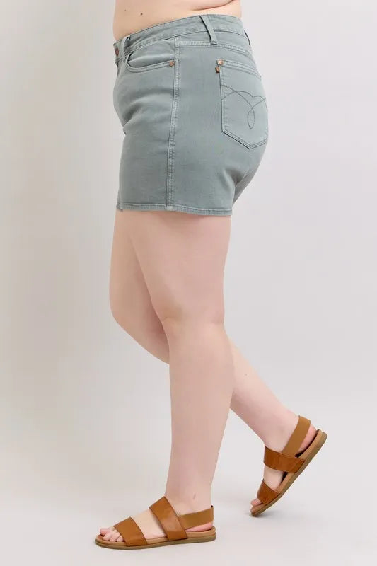 Judy Blue Full Size Hw Garment Dyed & Back Pkt Embroidery Shorts Plus Size