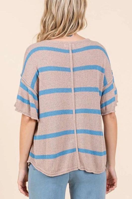 Mittoshop Striped Flounce Sleeve Knit Top
