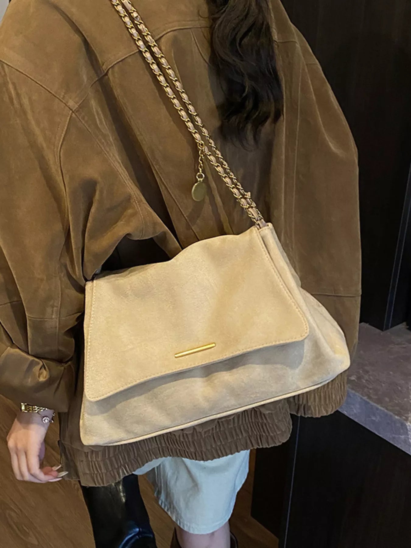 Suede Flap Chain Shoulder Bag