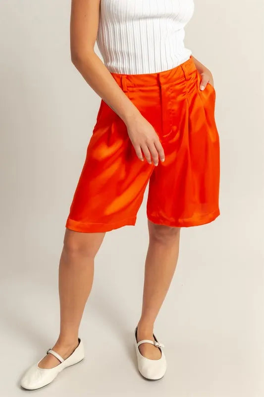 HYFVE High-Waist Pleated Satin Shorts