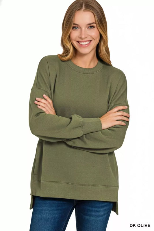 Zenana Fleece Hi-low Boyfriend Sweatshirts with Pockets
