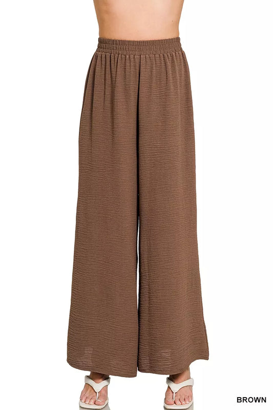 Zenana Woven Airflow Elastic Waistband Pants